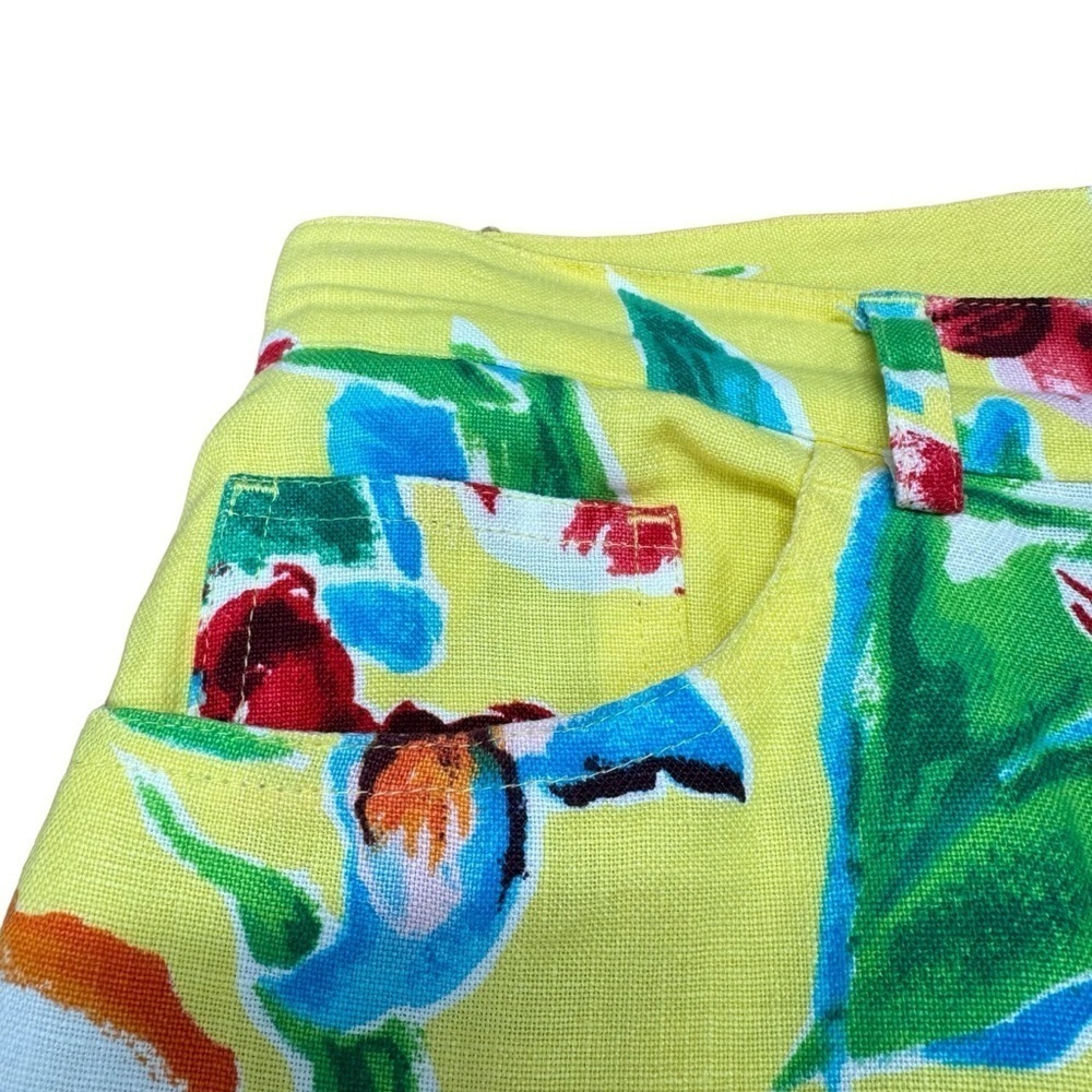 Lauren Ralph Lauren Linen Cropped Pants Women’s 8 Yellow Floral Tropical Hawaii - Picture 6 of 16